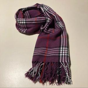 Purple Plaid Scarf Fringed Soft Cozy Checkered
